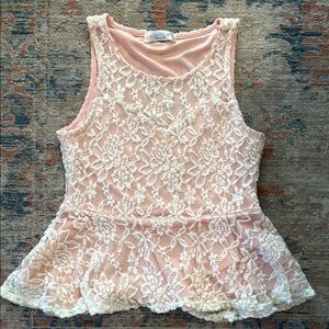 Cream Lace with Pink Lining Peplum Tank Top